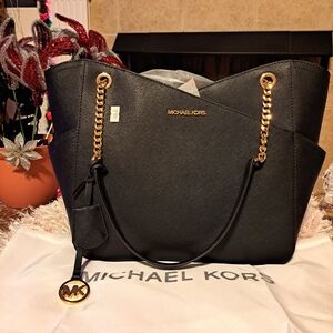 Michael Kors Black Tote with Gold Chain Accents